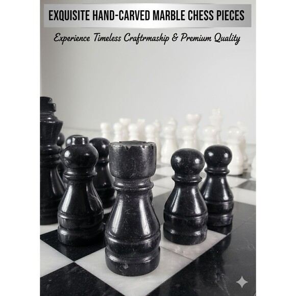 12" Marble Chess set, storage box, black/white, Christmas, Holiday Gift edition - Picture 10 of 16